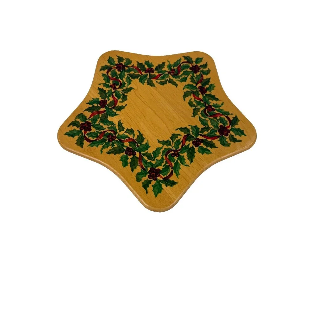 Longaberger Holly Holiday WoodCrafts Lid Christmas Basket Lid Red Green 11